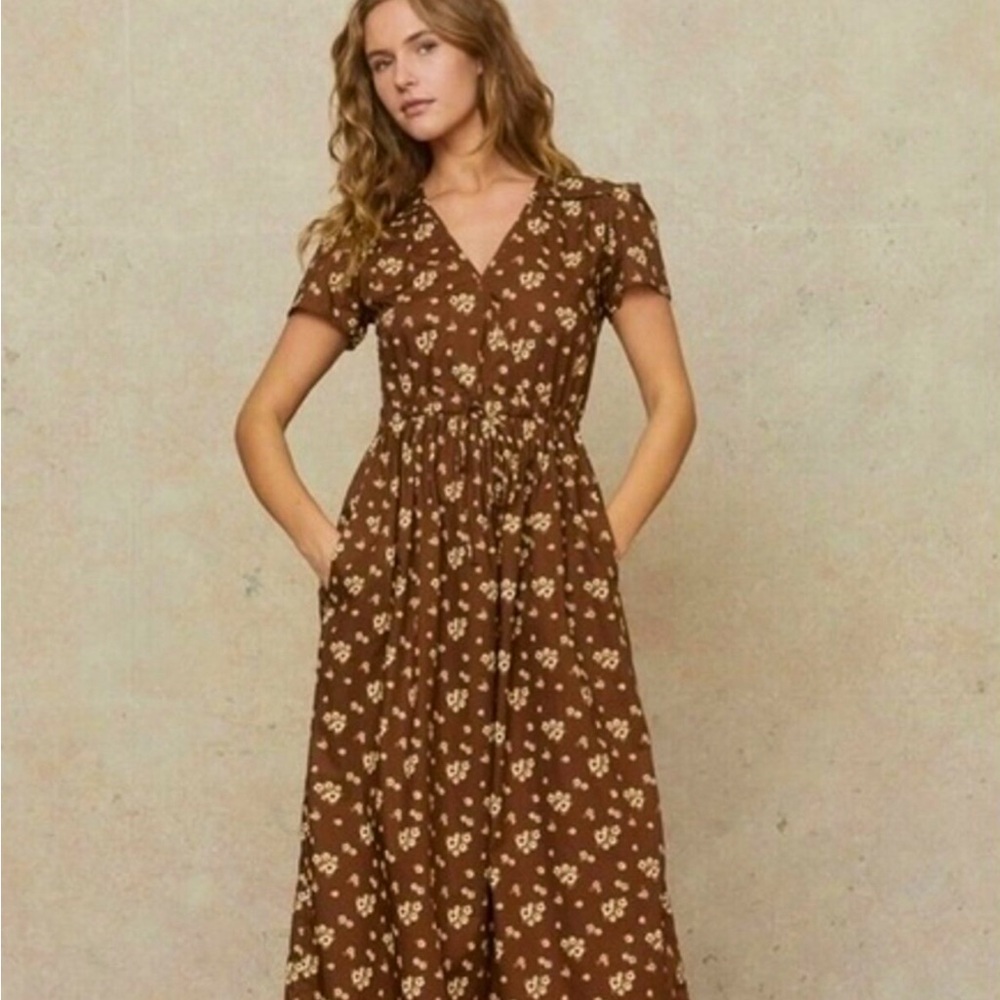 Christy Dawn Russet Floral Bouquet Dawn Dress w/ Pockets ~M